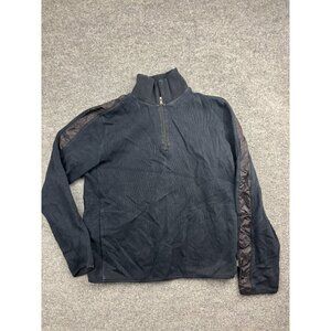 Hugo Boss Sweater Men's Large Navy Blue 1/4 Zip Pullover Mock Neck Striped‎